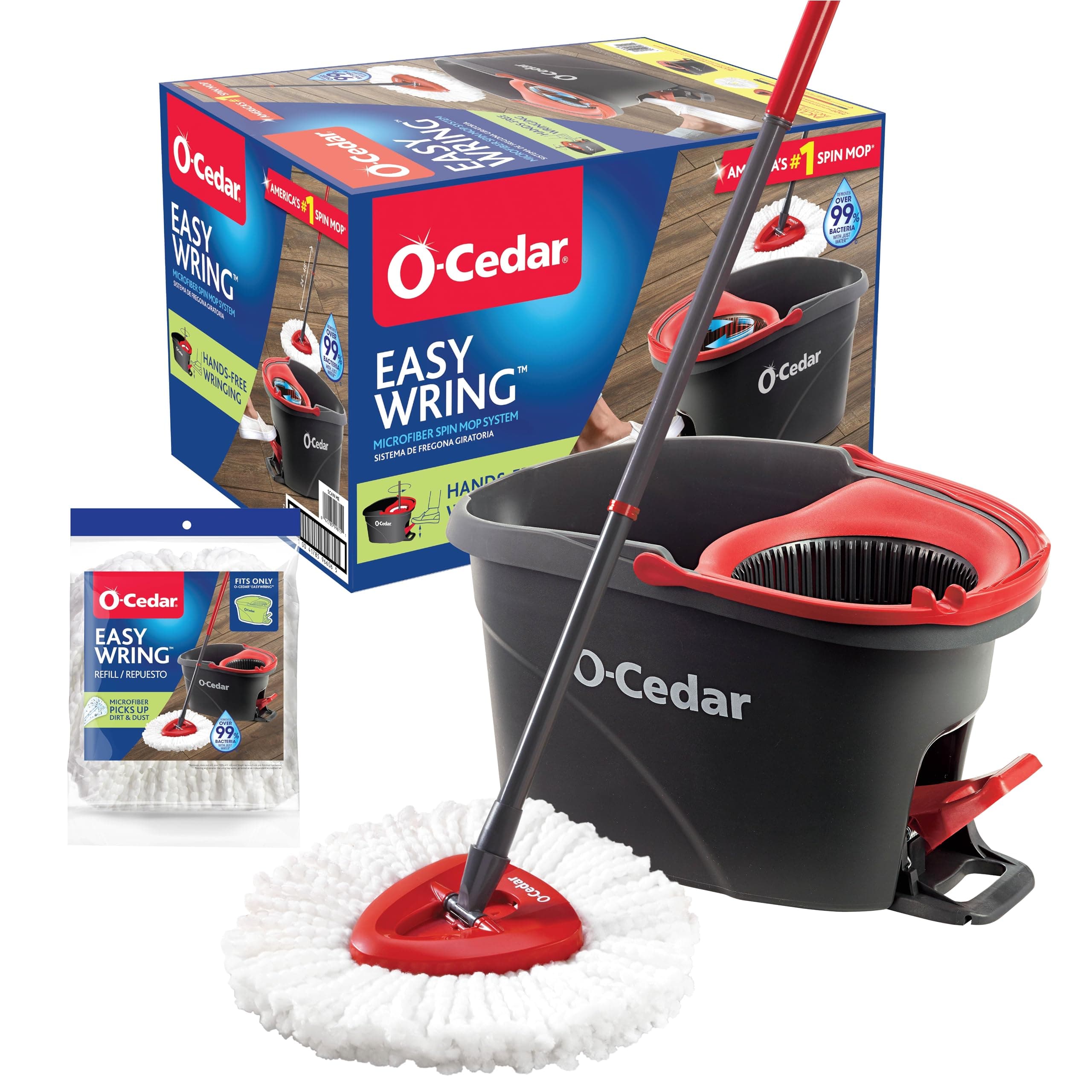 Easywring Microfiber Spin Mop & Bucket Floor Cleaning System With 1 Extra Refill