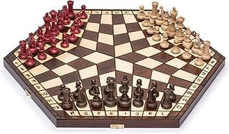 Wooden Three-Player Chess Game Set - 54 centimeter - with Foldable Board, Handcrafted Playing Pieces, and Felt-Lined Storage