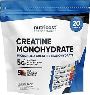 Nutricost Creatine Monohydrate Powder Variety Stickpacks (5 Flavors, 20 Servings) - Micronized, 5 Grams of Creatine Monohydrate Per Pack
