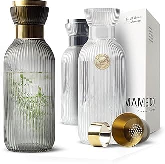 MAMEIDO Water Carafe 1.5 l, Glass Carafe with pour spout & sieve, Hand-blown Water jug ​​with noble look for special occasions, carafes to give as a gift (Smoke Gold)