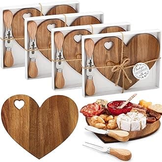Patelai 4 Set Bridal Baby Shower Favor Heart Cheese Board with Knife, Wood Mini Charcuterie Board Thank You Gift Box for Guest Bridal Baby Shower Prize Wedding Valentines Birthday (Acacia Color)