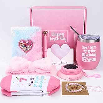 7 Year Old Girl Birthday Gifts – 9PCS Pink 7th Birthday Presents for Girl – Gifts for 7 Year Old Girls