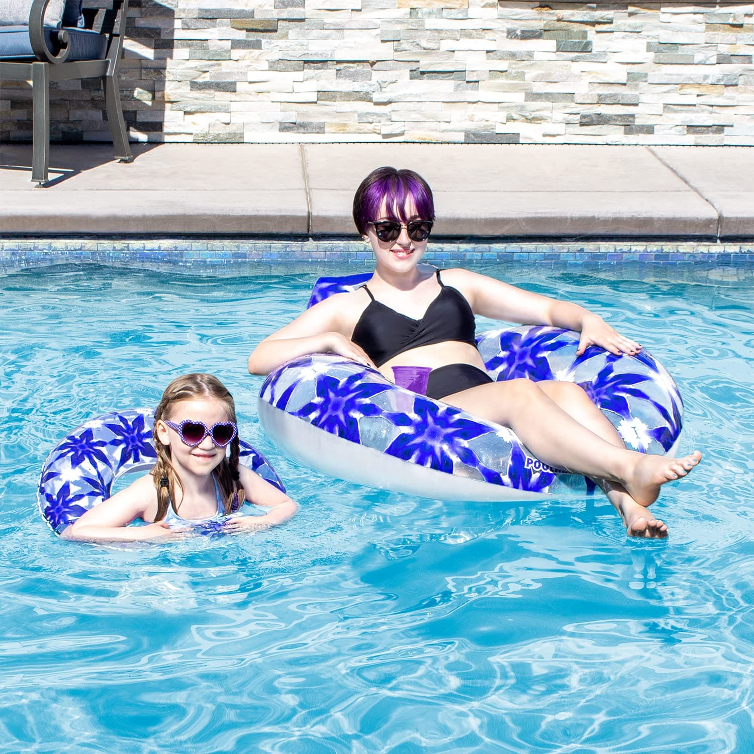 Poolmaster Mommy and Me 2-Piece Inflatable Pool Float Set – Adult Lounge Float and Matching Child Float – Fun Family Pool Float for Parent and Kids Ages 8 & Up – Durable Vinyl for Pool, Beach & Lake