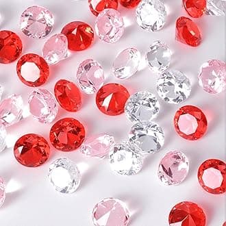 Acrylic Diamond Fake Gems Vase Filler, Babenest 240pcs 3/4 Inch Faux Diamonds Crystals Jewels for Table Scatters Wedding Party Arts & Crafts Birthday Decoration (240, Clear/Pink/Red)