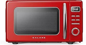 GLCMKZ09RDR09 Retro Countertop Microwave Oven with Auto Cook & Reheat, Defrost, Quick Start Functions, Easy Clean with Glass Turntable, Pull Handle, 0.9 cu ft, Red