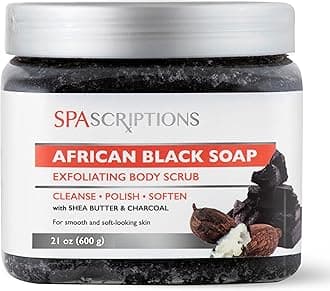 SpaScriptions African Black Soap Sugar Scrub - Detoxifying Body Scrub Exfoliator with Shea Butter & Charcoal, Ideal for Oily or Congested Skin, Supports Deep Pore Cleansing & Clarifying Skin, 21 oz