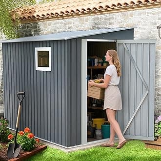 Outdoor Storage Shed 7.5x4.5 FT Metal Garden Storage Shed Steel Anti-Corrosion Storage House with Single Lockable Door and Sloping Roof, Outside Sheds for Backyard, Pool, Patio, Light Gray