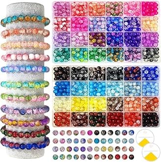 1200PCS 8mm Glass Beads Bracelet Making Kit, 48 Colors Crystal Beads for Jewelry Making, 2 Box Cataclastic Lineation Beads Suitable for Beginners