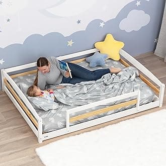 Ocodile Full Size Montessori Floor Bed for Kids - Strong Slatted Bed Frame with Full Rails - Ideal for Little Girls and Boys - White