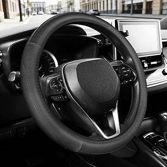 Car Steering Wheel Cover for Prius Civic Model 3 Model Y Camaro, Small Size 14-14.25 inch, Black Microfiber Leather