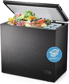 R.W.FLAME 7.0 Cubic Feet Chest Freezer with Removable Basket, Large Deep Freezer with Adjustable Temperature, Energy Saving, Top Open Door Compact Freezer for Home/Kitchen/Office/Bar, black