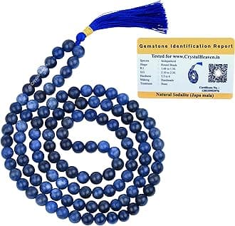 Sodalite Crystal Japa Mala Saadi - 108 Beads Buddhist Prayer Beads - AAA Grade Original Healing Gemstone Agate Mala for Yoga Meditation Spiritual Reiki Feng Shui