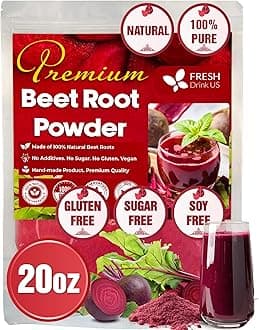 FreshDrinkUS, Premium 20oz Beet Root Powder, 100% Natural and Pure from Beet Root, Beetroot Powder Perfect for Smoothies, Energy Booster, Soups and Sauces. No Additives, No Gluten, No Sugar, Vegan