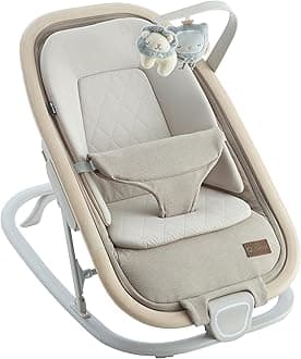 2-in-1 Baby Bouncer & Rocker,Portable Baby Bouncer Seat for Babies 0-9 Months, Baby Rocking Chair with 3 Reclining Positions,Wood Accents,Soft Newborn Insert - Beige