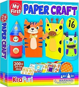 KRAFUN My First Safari Animal Paper Craft Kit, 16 DIY Arts and Crafts Zoo Animal, Organized Craft Activities Supplies Box Assembling Creative Toys for Toddlers, Boys, Girls 3-8 Years Old