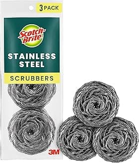 Scotch-Brite Stainless Steel Scrubbers, Scouring Pads for Cleaning Tough Baked-On Messes, Metal Scrubbers for Cleaning Dishes, 3 Scrub Pads