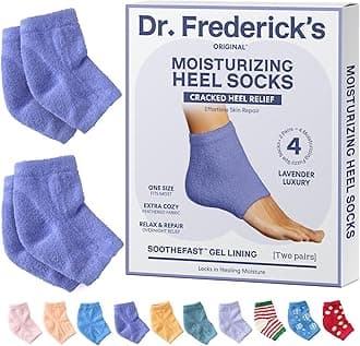 Dr. Frederick’s Original Moisturizing Fuzzy Heel Socks - Cozy Gel-Lined Socks for Dry Cracked Heels - 2 Pairs - Overnight Foot Care with Olive Oil, Vitamin E - Gifts for Women & Men - Lavender Luxury