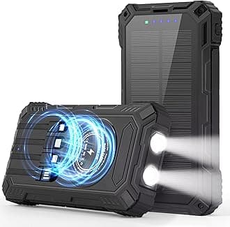 Solar Charger Power Bank,36000mAh Portable Wireless Charger with USB-C in/Output,15W Fast Charging External Battery Pack Built in 4 Cables,Three Inputs Phone Portable Charger (Black, 36000mAh)