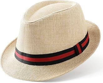 BABEYOND 1920s Panama Fedora Hat Cap for Men Gatsby Hat for Men 1920s Mens Gatsby Costume Accessories (Beige with Stripes)