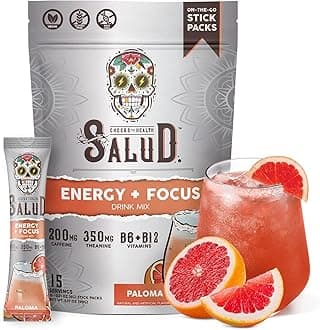 Salud 2-in-1 Energy Drink Powder + Focus, Paloma, Organic Caffeine, B6 + B12, Theanine, Clean Energy Drink Packets, Agua Fresca Mix, Non-GMO, Gluten Free, Vegan, 1g of Sugar, (15 Servings)