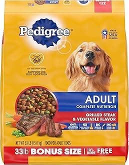 PEDIGREE Complete Nutrition Adult Dry Dog Food Grilled Steak & Vegetable Flavor Dog Kibble, 33 lb. Bag
