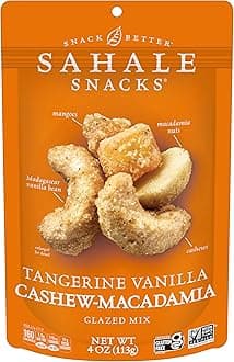 - Sahale Snacks Tangerine Vanilla Cashew-Macadamia Glazed Mix, 4 oz Pouches (6 Packs) - Dry-Roasted Deluxe Mixed Nuts with Mangoes & Madagascar Vanilla - Non-GMO, Kosher, & Certified Gluten-Free Snacks