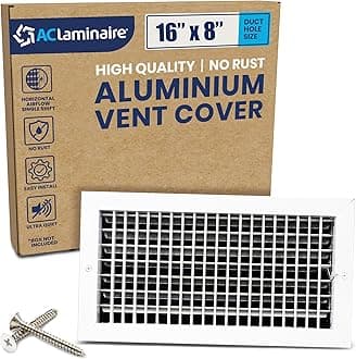 16" x 8" (Duct Opening) Register Vent Cover – Adjustable Single Deflection Aluminum HVAC Grille for Heater, Decorative Ceiling Wall Air Supply Multi-Shutter Damper – Durable & Rustproof ACLAMINAIRE