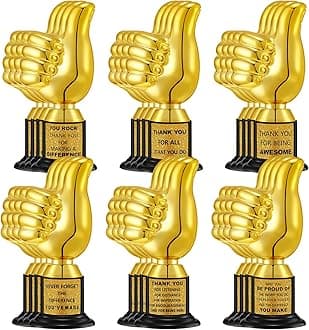 Highergo 24 Pcs Thumbs up Award Trophies 5 Inch Plastic Gold Trophy Cups Bulk for Staff or Adults Party Favors with Inspirational Stickers for Employee Reward Trophy Gifts