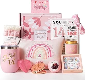 14th Birthday Gifts for Girls,Happy 14th Pamper Gift Basket Ideas for Daughter, Cute Unique Sweet 14 Year Old Birthday Hampers Presents for Her,Best Friend Niece,Granddaughter, Sister, Friend, Teens