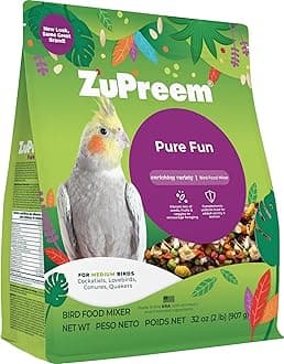 Pure Fun Bird Food, Cockatiel, Lovebird, Quaker, Small Conure, Lorikeet, Seed and Pellet Blend for Medium Birds, Food Mixer Topper, Enriching Variety, Made in USA (M, 2 lbs)
