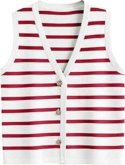 LILLUSORY Vest Tops for Women 2026 Summer Outfits Striped Sweaters Button Up Casual Blouses Jacket Fashion Clothes
