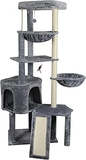 Wang Xin Four Layer Big Cat Tree with Huge Cat Condo and Two Hammocks Scratch Pad,Grey