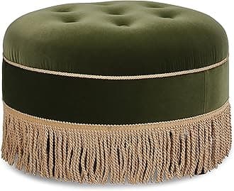 Jennifer Taylor Home Yolanda 24" Round Upholstered Accent Ottoman, Olive Green Performance Velvet