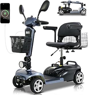 MIHAYO 4 Wheel Mobility Scooter for Seniors&Adults- 45/25 Miles Range, Foldable Powered Electric Wheelchair Device w/600WH Battery, Dual Basket, 300 lb Capacity, Compact (Starlight Gray, 25 Miles)
