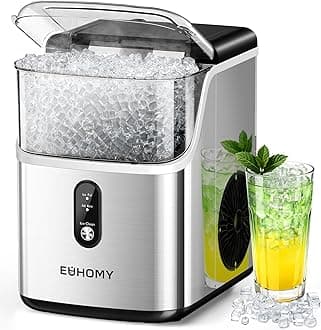 EUHOMY Nugget icecubes Maker Countertop, Pebble Ice Maker Machine with 35lbs/24H, Self-Cleaning Sonic icecubes -Maker with Scoop&Basket, Pellet icecubes Maker for Kitchen/Office(Stainless Steels)