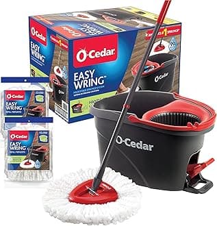 EasyWring Microfiber Spin Mop & Bucket Floor Cleaning System + 2 Extra Refills, Red/Gray