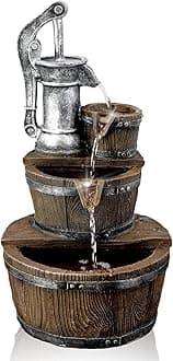 GEEZY Garden Water Feature – Pump Barrel Fountain with LED Lights – Mains Powered, Self-Contained, Indoor & Outdoor – Easy Setup, Cascading & Tranquil – Great for Garden, Home, Patio & Balcony Decor