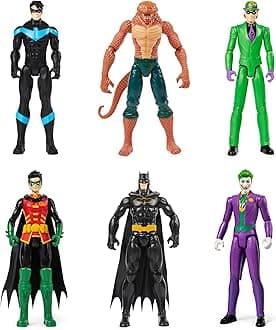 DC Comics Batman 6 Pack | Batman Robin Nightwing Joker Riddler Copperhead 12" Action Figure Kids Toy For Boys Girls Ages 3 Years Old