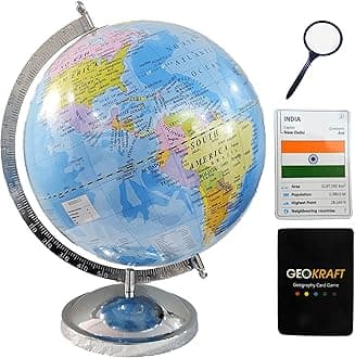 GeoKraft Political 10 Inch Globe with Magnifying Glass and Geography Trump cards