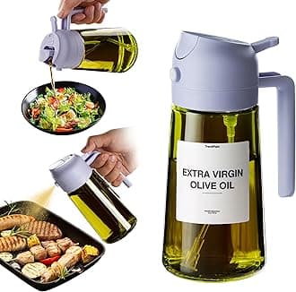 TrendPlain - Original 16oz/470ml Olive Oil Dispenser Bottle for Kitchen Gadgets and Air Fryer Accessories - Olive Oil Sprayer for Cooking w/Stickers - Lilac