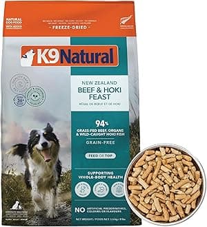 K9 Natural Beef & Hoki Freeze Dried Dog Food, High-Meat Natural Complete Meal or Meal Toppers for Dogs, Grass-Fed Beef & Hoki from New Zealand, Grain-Free, GMO-Free, Complete & Balanced Nutrition, 8lb