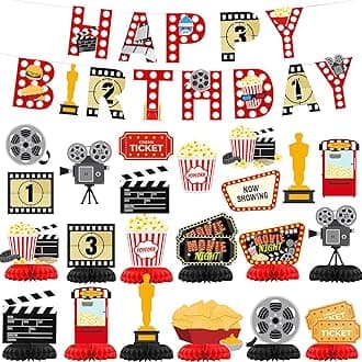 Movie Night Party Decorations Kit – Complete Set with Banners, Cutouts, and Table Centerpieces for Movie-Themed Birthday Parties, Family Gatherings, and Baby Showers