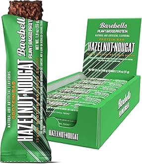 Barebells Vegan Protein Bars Hazelnut & Nougat - 12 Count, 1.9oz Bars - Features Plant Based Protein Bar with 15g of High Protein - Chocolate Protein Snacks with Only 1g of Total Sugars - Ideal for