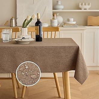 DecoreliaWaterproof Linen Tablecloth for Dining Room, Rustic Farmhouse Tablecloth for Room Decor, Outdoor Tablecloth for Party, Wedding, Picnics, Patio(Oblong 60 x 120 Inch (10-12 Seats), Coffee)