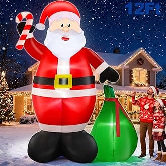 12 Ft by 7.6 Ft Giant Christmas Inflatables Decorations Outdoor Santa Claus with Gift Bag with LED Light for Christmas Blow Up Yard Decor for Lawn Garden Party Holiday Xmas Decorations Cute Fun
