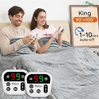 Electric Blanket King -90"x100" Dual Control Flannel Heated Blanket, 10 Heat Levels, 10-Hour Auto-Off, Fast Heating, Overheat Protection, Soft Heating Blanket for Home and Office (Gray)