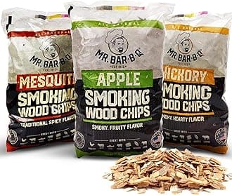 Wood Smoker Chips Bundle of 3 Flavors - Apple, Mesquite & Hickory Wood Chips by Mr. Bar-B-Q, Can be Used on Gas & Charcoal Grill, Variety of Flavors for Smokers, Grilling, BBQ, Camping(3 x 1.6 Lb Bag)