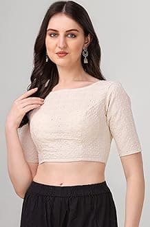 OOMPH! Traditional Cotton Fabric Blouse for Women | Elbow Length Sleeves | Wedding & Festival wear | Comfortable & Trendy Ethnic Wear | Readymade Blouse for Saree & Lehenga