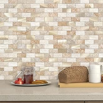 VAOVI 3D Self Adhesive Tiles for Walls,Kitchen Stick on Splashback Tiles Splash Wall Panels for Bathroom Mosaic Brick Waterproof(5Tiles,Brown)