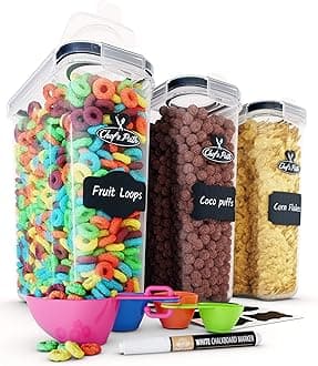 Chef's Path Cereal Containers Storage Set, Airtight Food Storage Containers, Kitchen & Pantry Organization, 8 Labels, Spoon Set & Pen, Great for Flour - BPA-Free Dispenser Keepers (135.2oz)